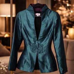 ragon Silk Shanghai Teal & Purple Silk Blend Asian Style Blazer Jacket Women’s S
